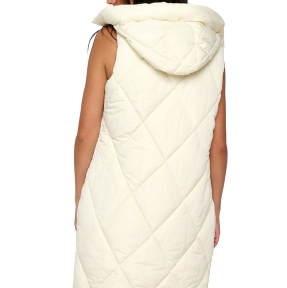 Women's Cream Long Puffer Vest with Hood NWOT - (#0268) - Picture 2 of 4